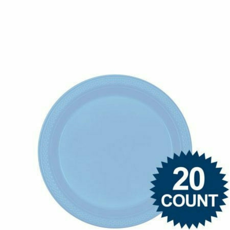 7" Round Plastic Plates, Mid Ct. - Pastel Blue Blue