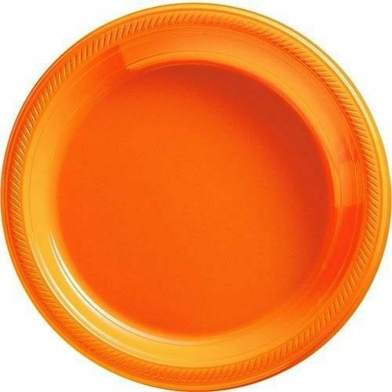 Big Party Pack Orange Plastic Dinner Plates 50ct