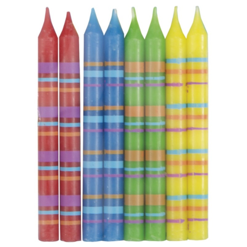 Multi-Color Striped Birthday Candles  8ct