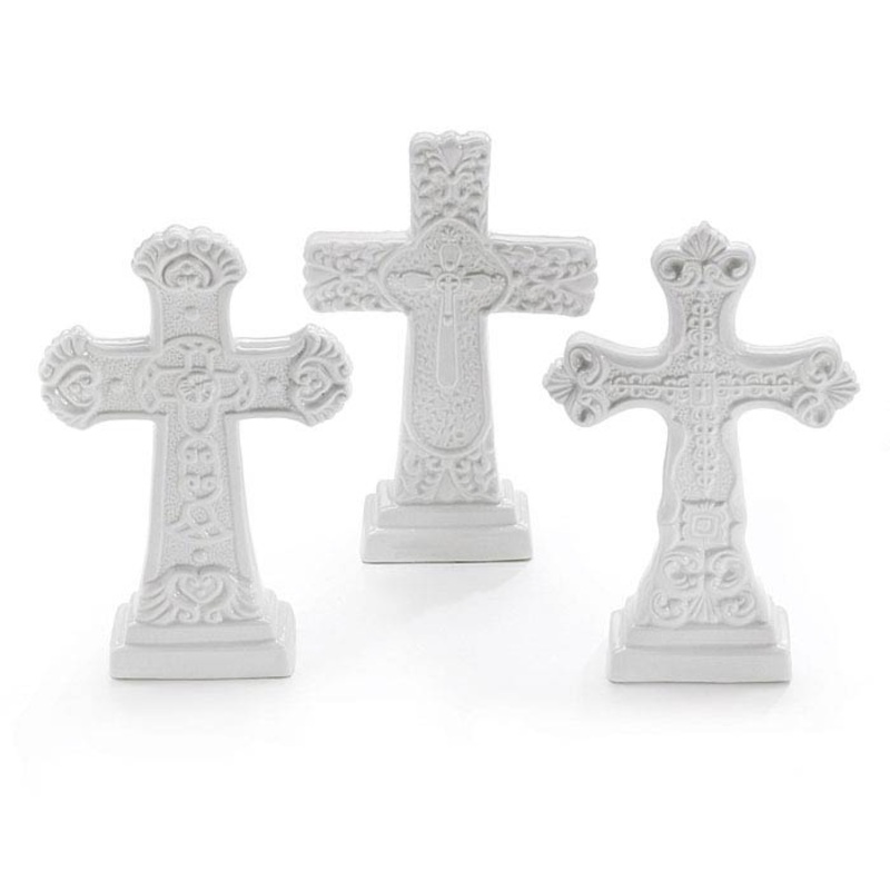 WHITE CERAMIC CROSS SET