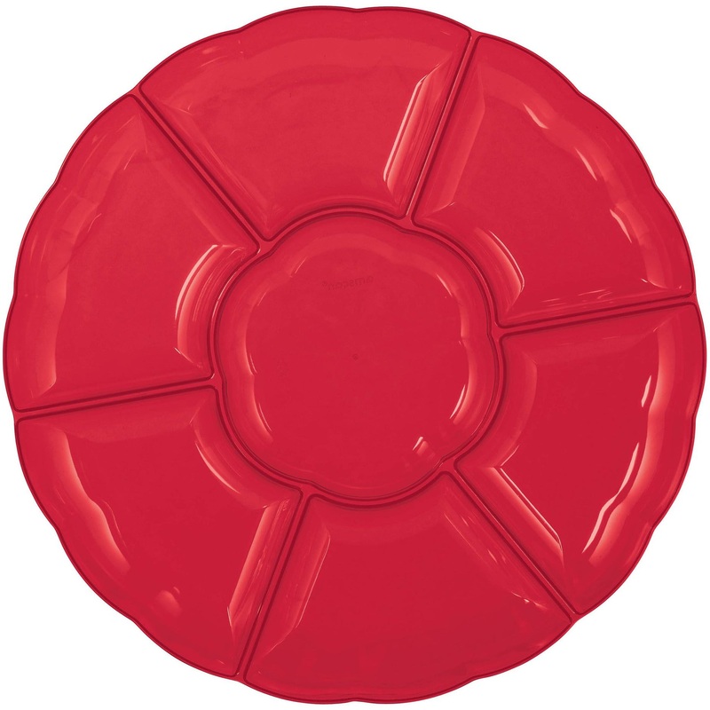 16" Compartment Chip & Dip Tray - Apple Red