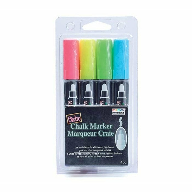 Assorted Chalk Markers - Fluorescent Red, Fluorescent Yellow, Fluorescent Green, and Fluorescent Blue