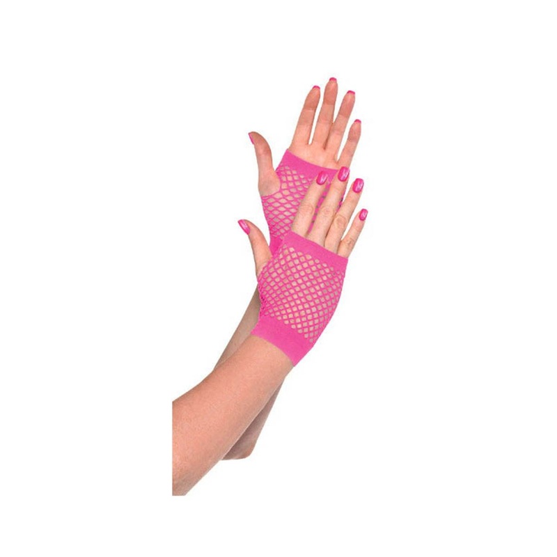 Pink Short Fishnet Gloves