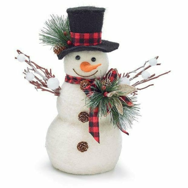 SNOWMAN WITH BLACK TOP HAT AND STICK ARM