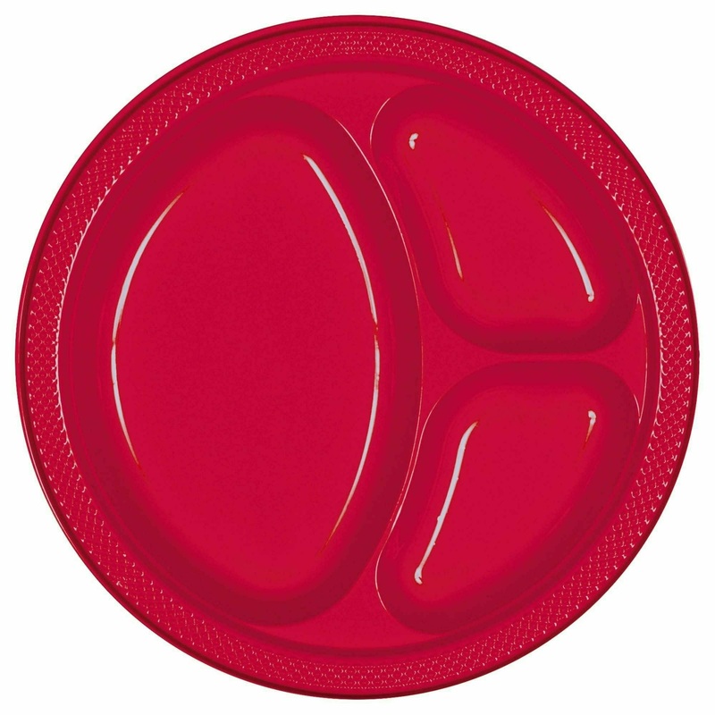 Apple Red Divided Plastic Plates, 10 1/4"