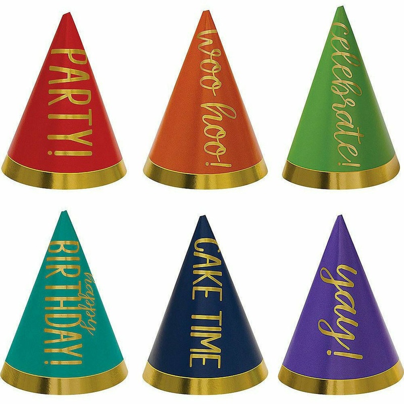 Mini Gold & Rainbow Birthday Celebration Party Hats 12ct