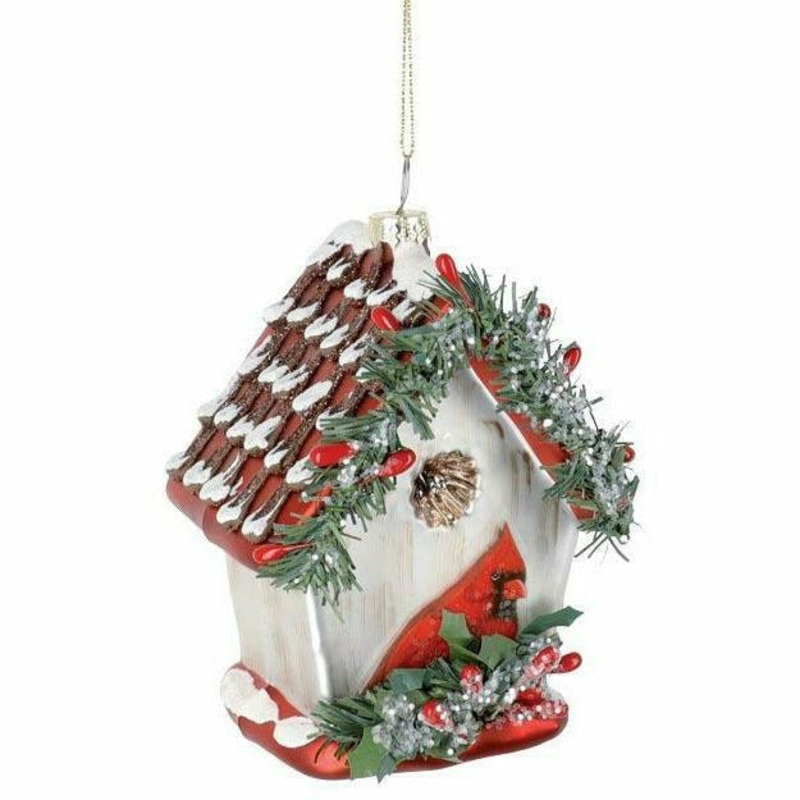 BIRDHOUSE WITH CARDINAL ORNAMENT