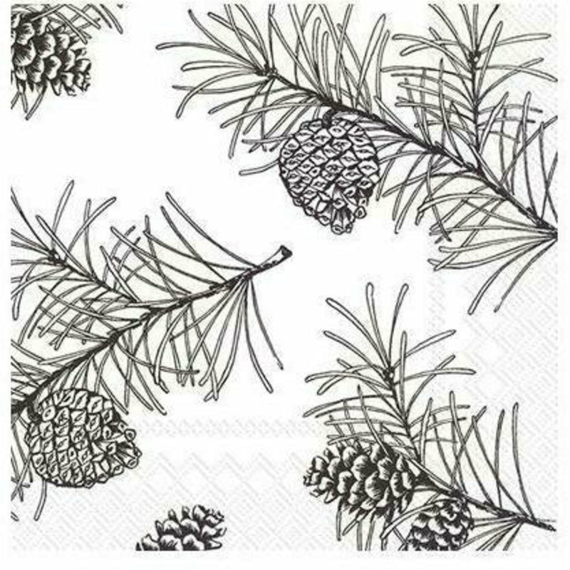 PINE BRANCHES WHITE BLACK LUNCH NAPKIN