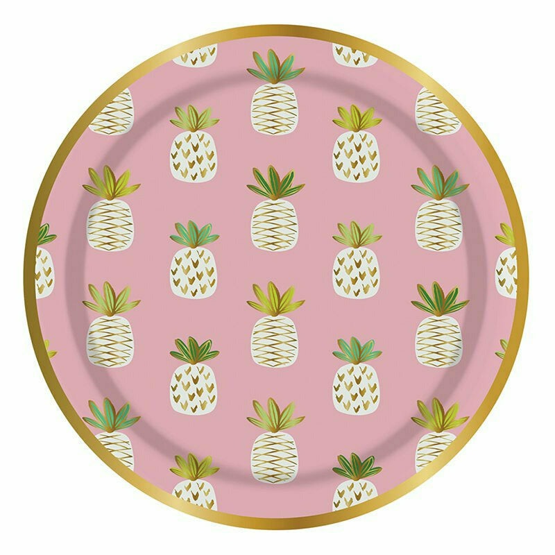 Pink Pineapple Round Lunch Plate - 8 Count