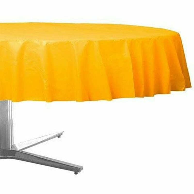 Sunshine Yellow Plastic Round Table Cover 84in