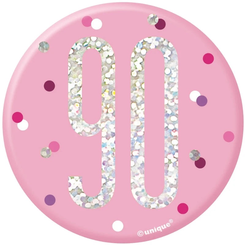 90th Birthday Badge - Pink
