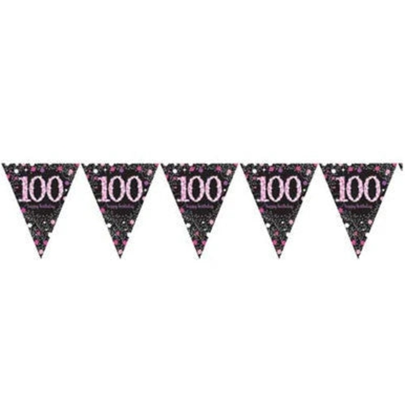 Age 100 Bunting - Black/Pink