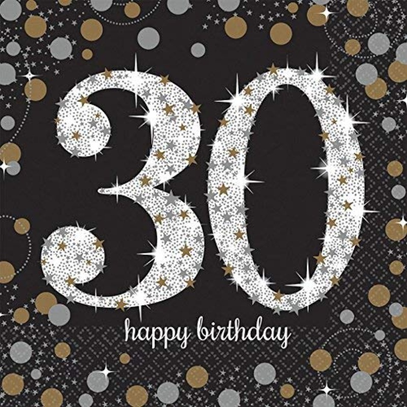 Age 30 Napkins - Black and Gold