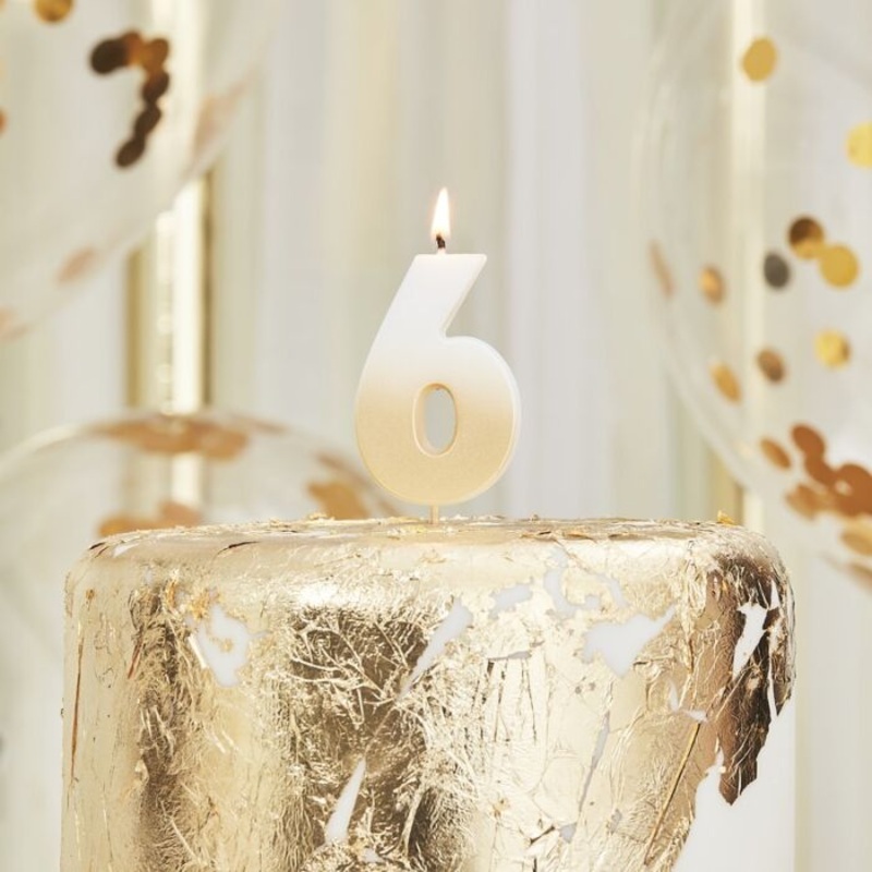 Gold Ombre Wax Number Candle - 6