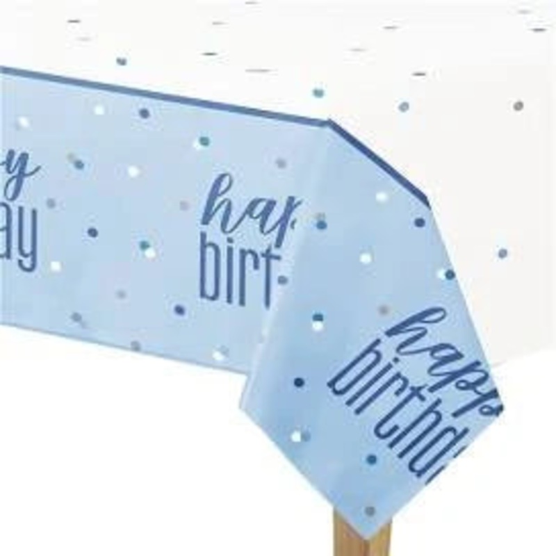 Happy Birthday Plastic Tablecover - Blue