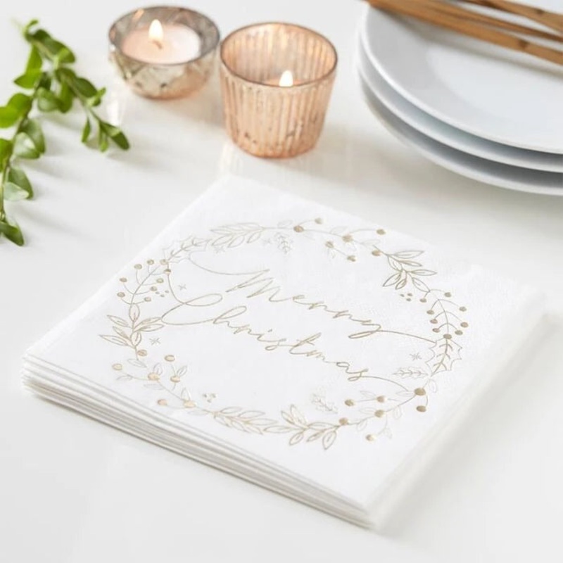Merry Christmas Napkins - Golden Wreath