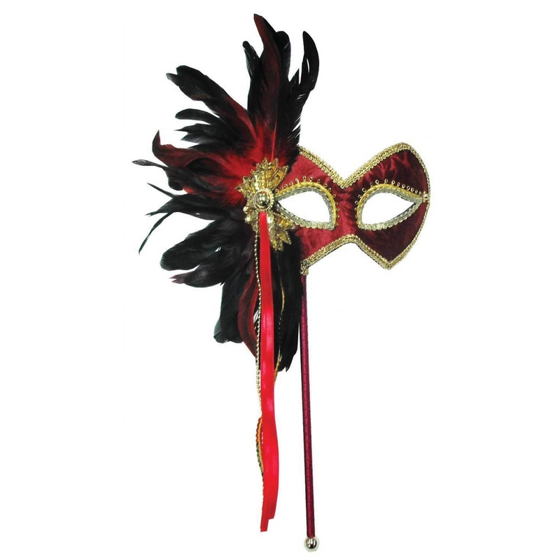 Red Feathered Eyemask On Stick