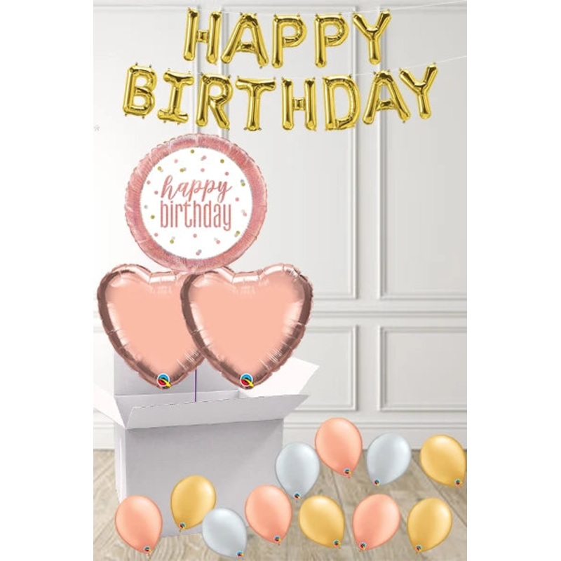 Rose Gold Happy Birthday foils  in a Box delivered Nationwide