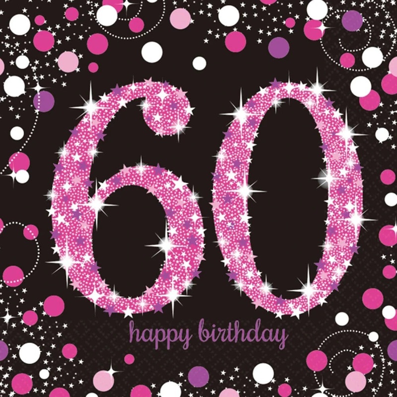 Age 60 Napkins - Black and Hot Pink