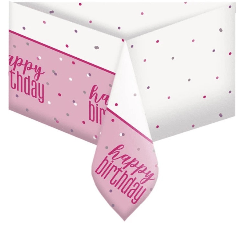 Happy Birthday Plastic Tablecover  - Pink