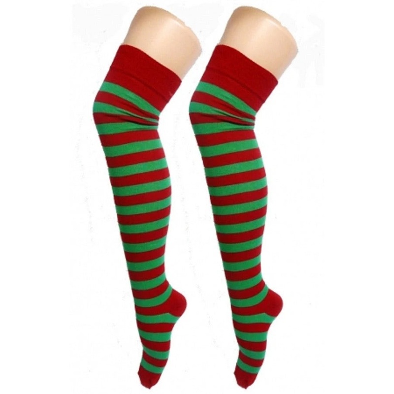 Over The Knee Socks - Red & Green