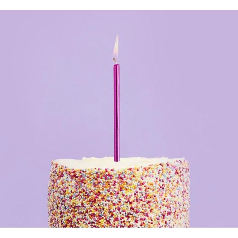 12 Skinny Candles With Holders - Hot Pink