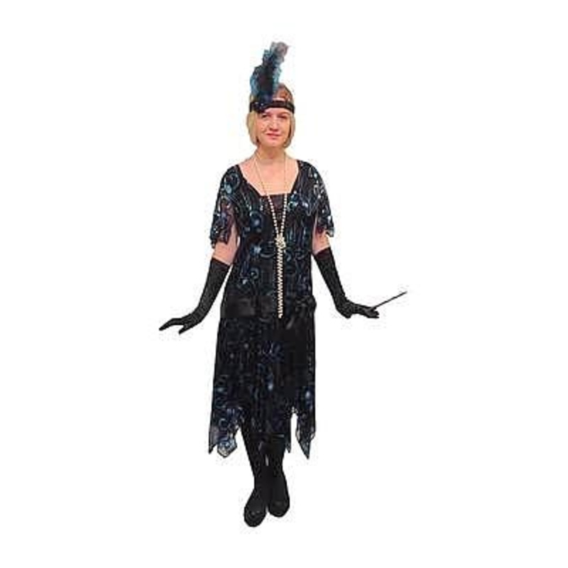 1920s Flapper Dress Hire Costume - Black Sequins