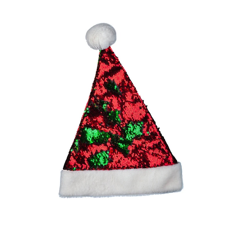 2 Tone Sequin Santa Hat - Red/Green