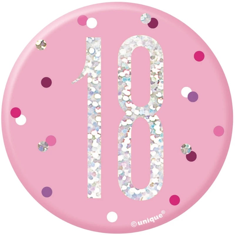 Age 18 Birthday Badge - Pink