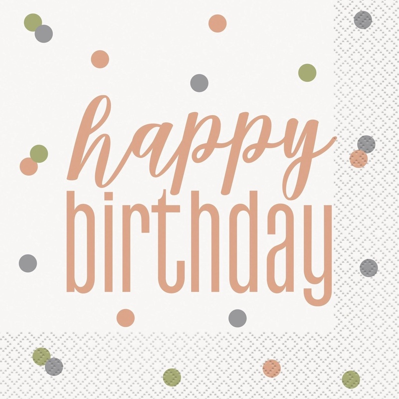 Happy Birthday Napkins - Rose Gold Dots