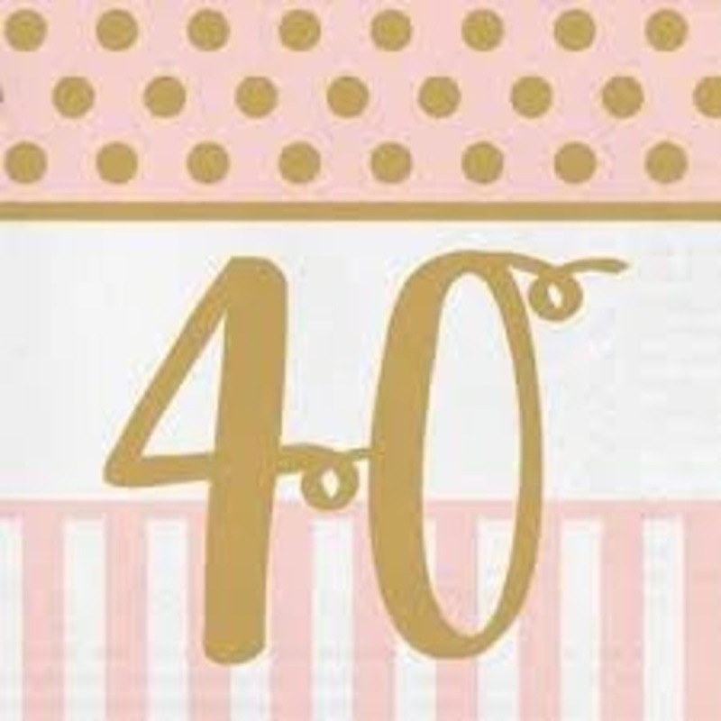 Age 40 Napkins - Pink & Gold