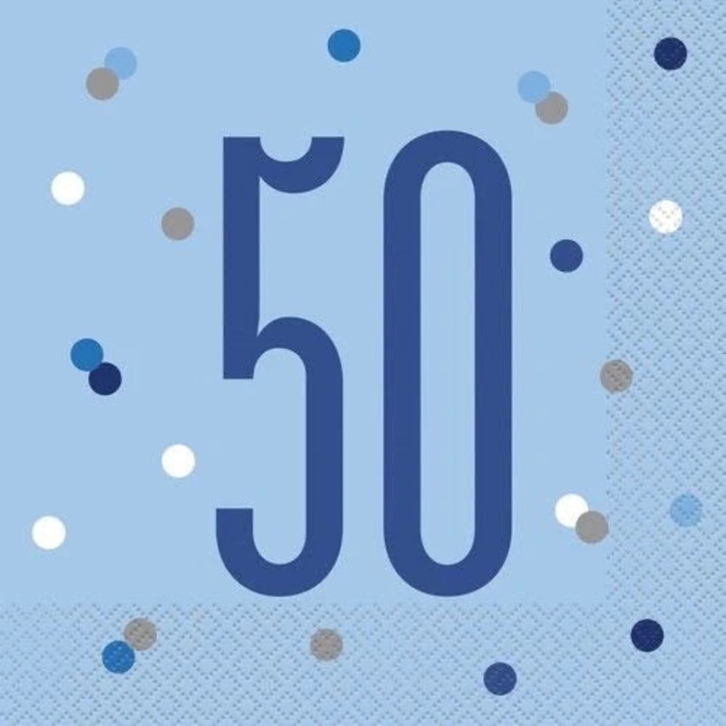 Age 50 Napkins - Light Blue Dots