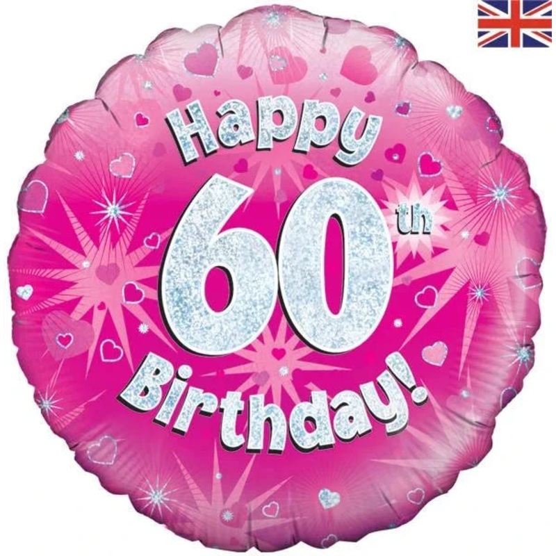 18" Foil Age 60 Balloon - Pink Glitz