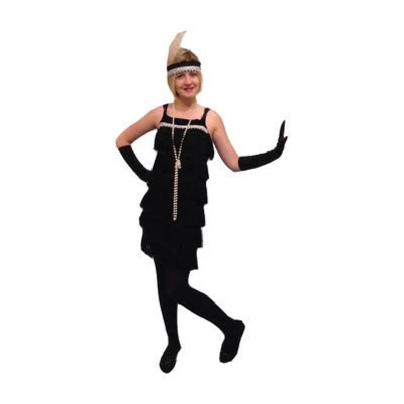 1920s Flapper Fringe Dress Hire Costume - Black