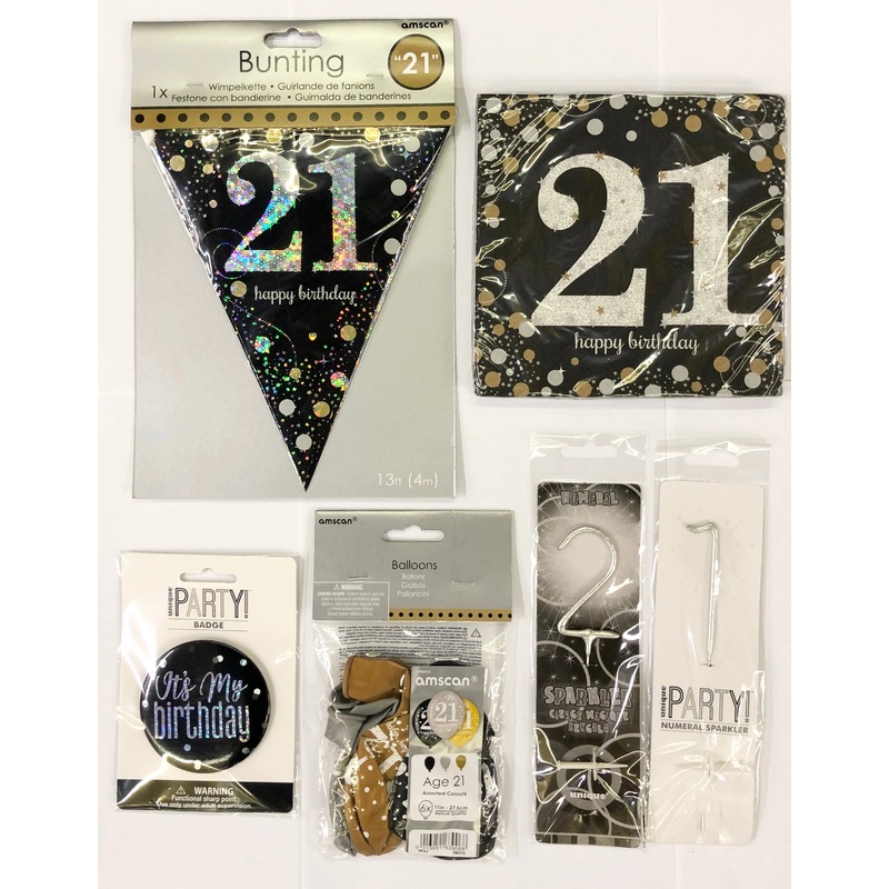 21st Birthday Party Pack - Black/Gold