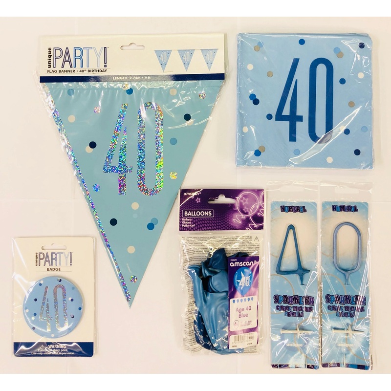 40th Birthday Party Pack - Blue
