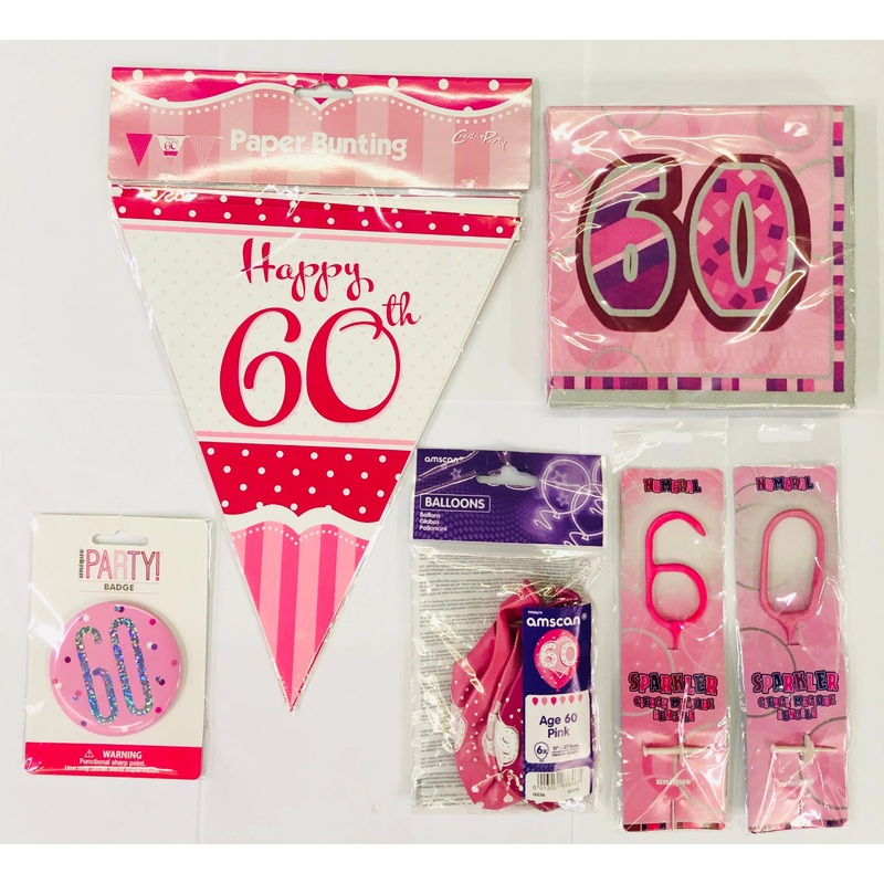 60th Birthday Party Pack - Pink