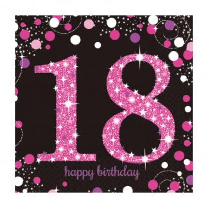 Age 18 Napkins - Black and Hot Pink