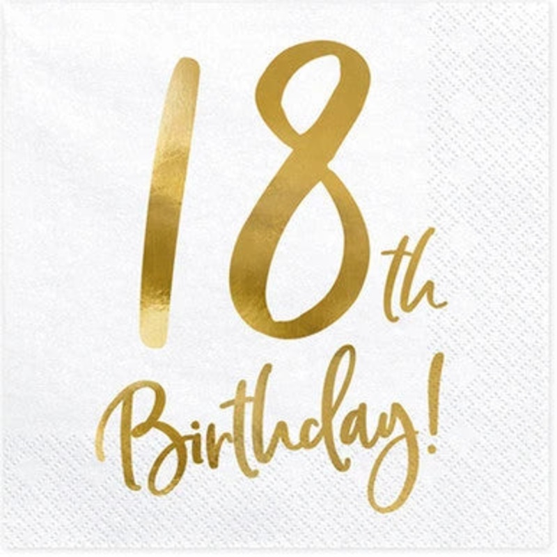 Age 18 Napkins - White & Gold