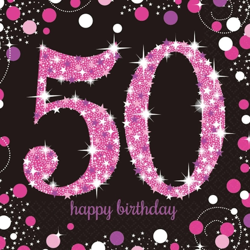 Age 50 Napkins - Black and Hot Pink