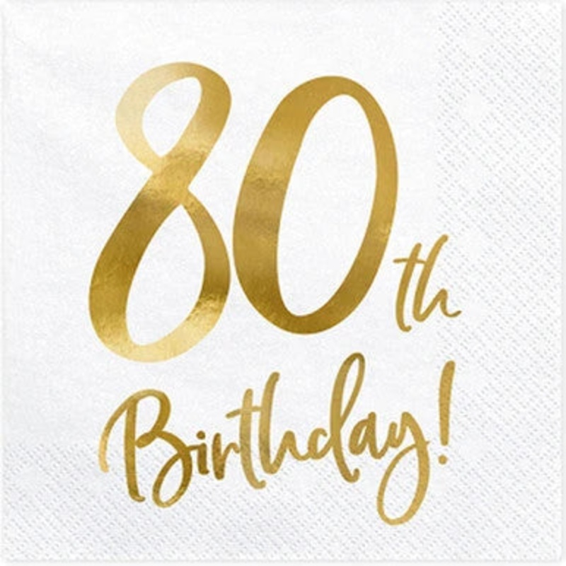 Age 80 Napkins - White and Gold
