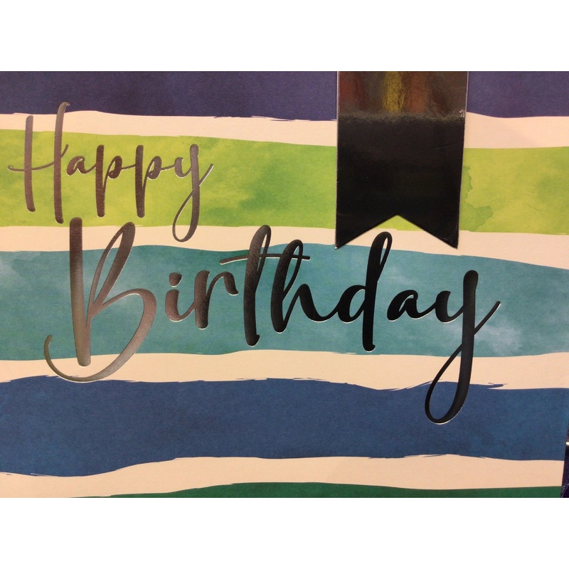 Birthday Gift Bag - Blue/Green Stripes