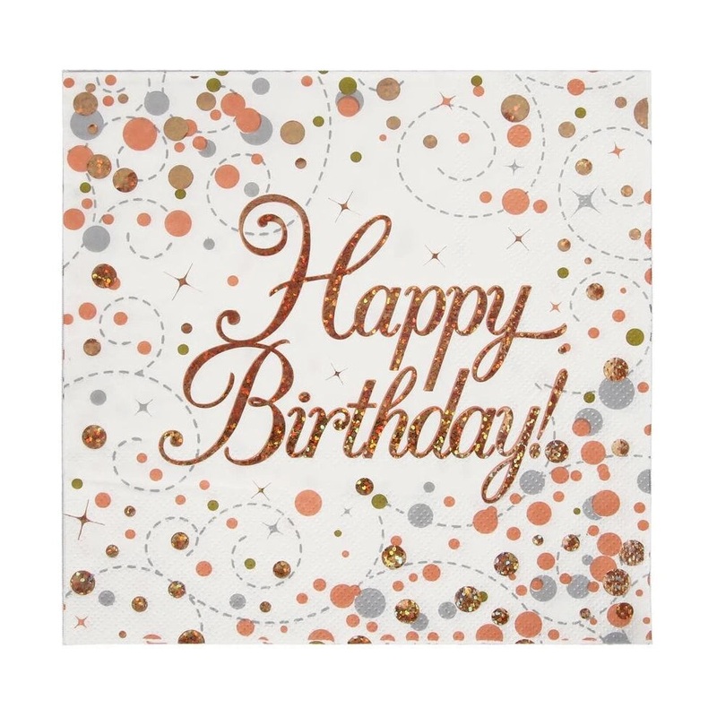Birthday Napkins - White & Metallic Rose Gold