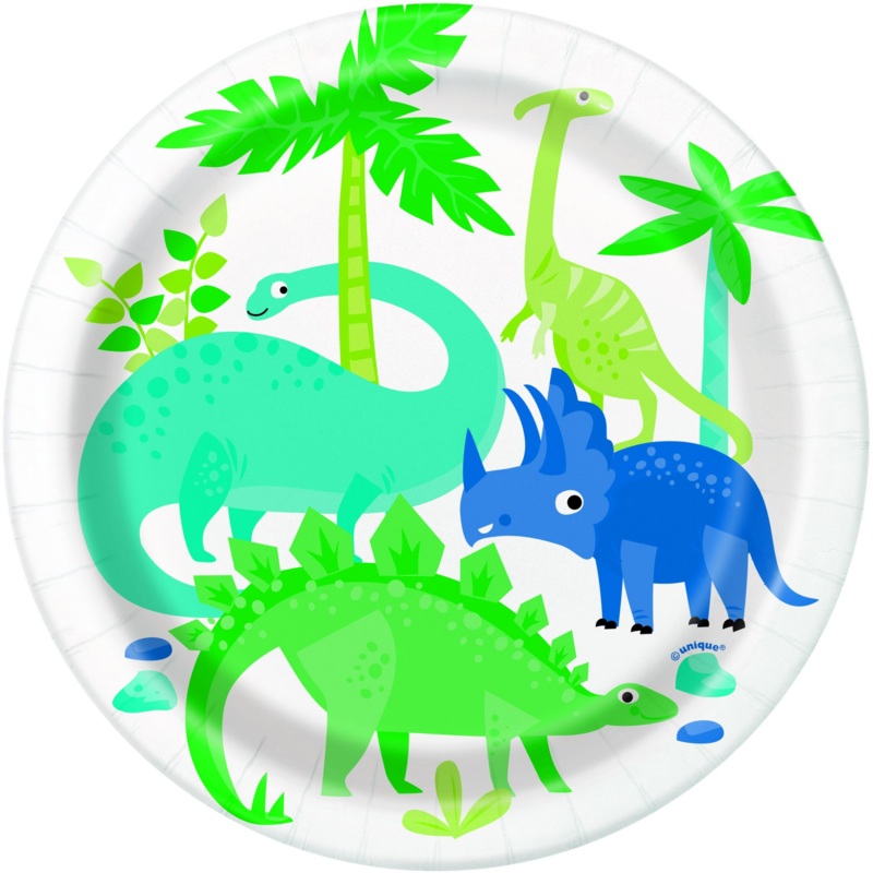 Blue & Green Dinosaur Dessert Plate 7"