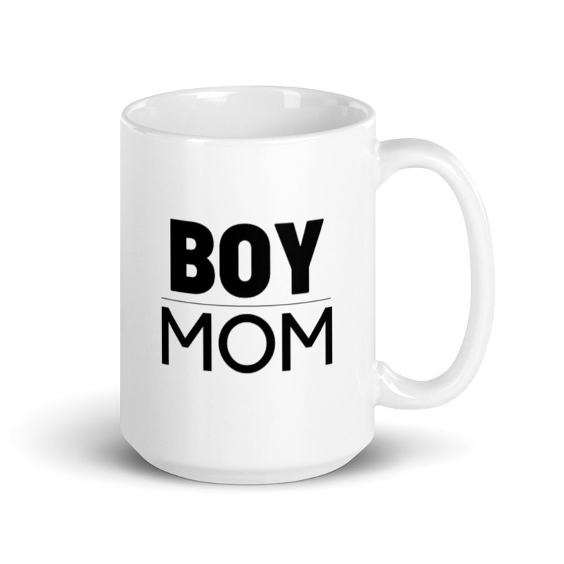 Boy Mom White glossy mug