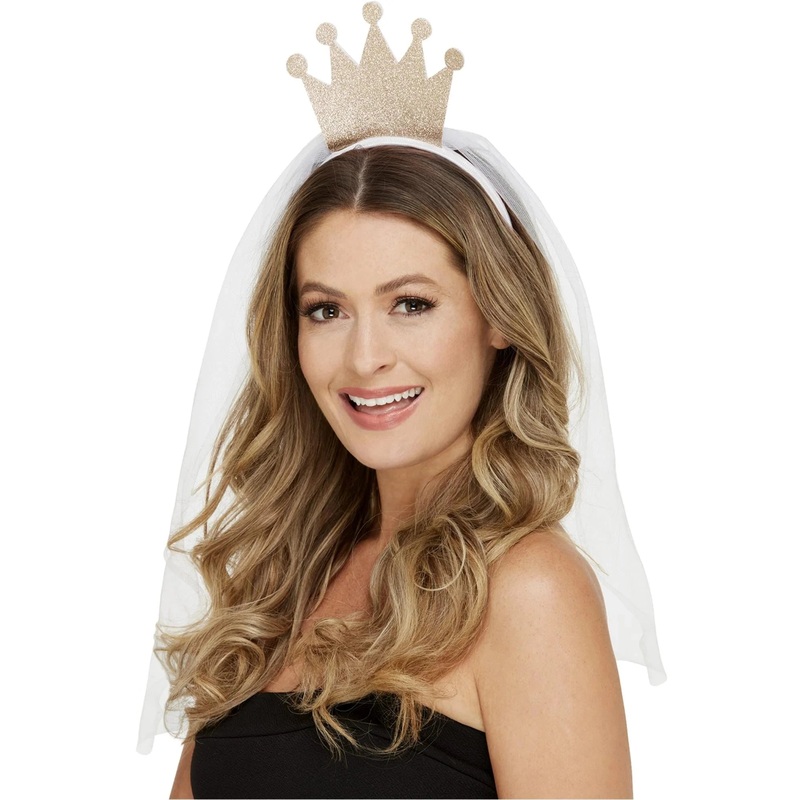 Bride to Be Headband with Gold Crown & Veil