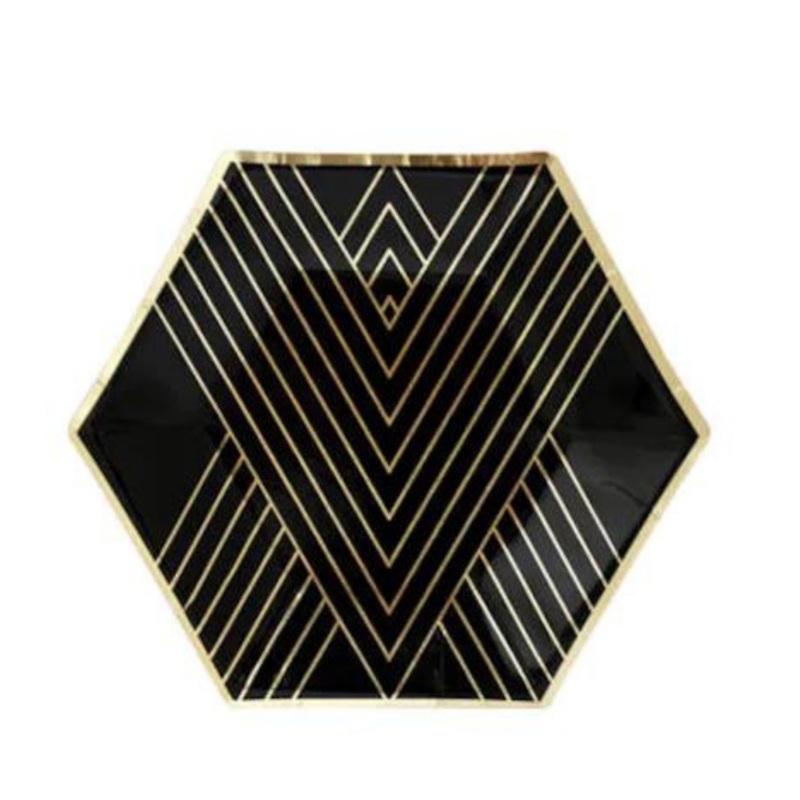 Noir Black Hexagon Dessert Plates 8"