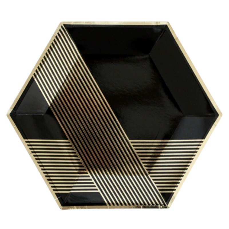 Noir Black Hexagon Paper Dinner Plates 10.5"