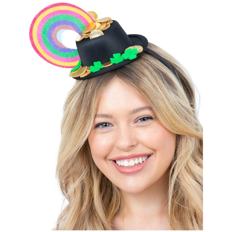 Rainbow pot of Gold Paddys Day Felt Mini Bowler Hat