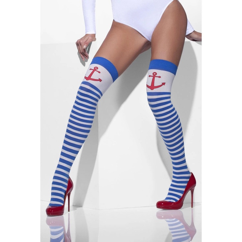Sailor Opaque Hold-Ups - Blue/White